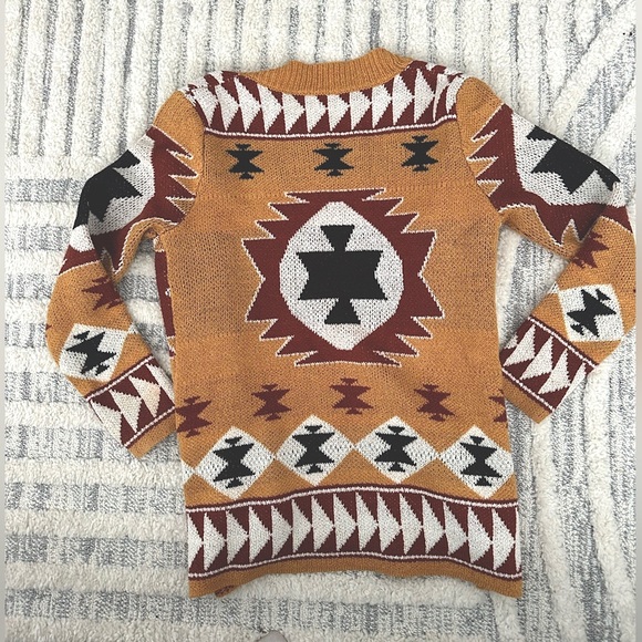 Aztec boho cardigan oversized sweater open in the front, geometric, size: small - Picture 6 of 6